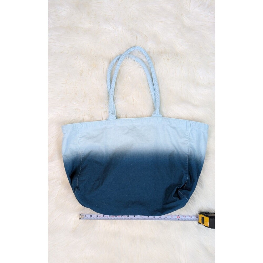 Athleta Tote Bag Blue White Ombre Dip Dye Canvas Logo Beach Gym Shopper Travel - Picture 4 of 9
